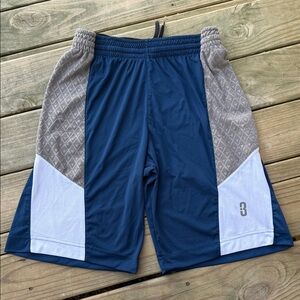 Point 3 Size Large Navy Blue Gray Colorblock Basketball Shorts